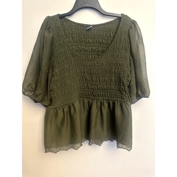 Old Navy Smocked Peplum Blouse – Olive Green – Size XL - Picture 1 of 6